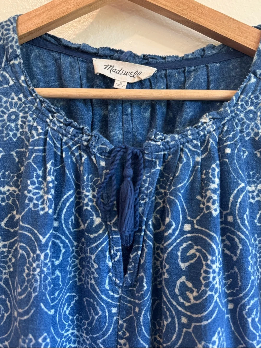 Madewell Indigo Printed Cotton Mini Dress | Size Small - Picture 3 of 8